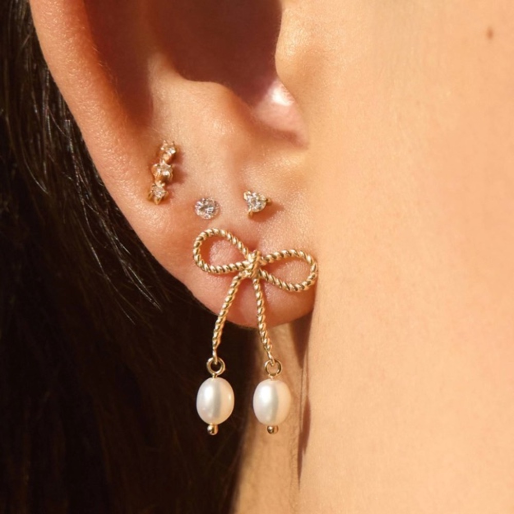 Rope Bow and Pearl Gold Earrings | Catbird x J.Crew | Single (2 Avail)